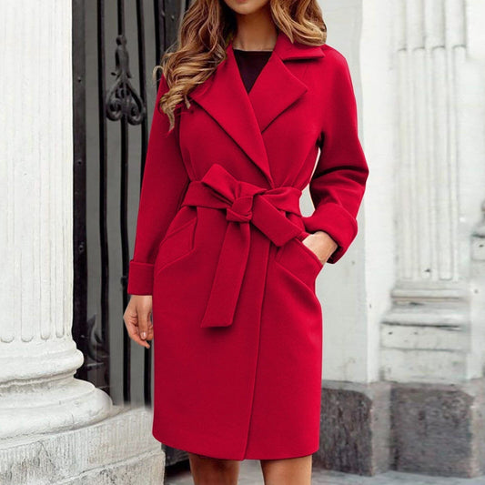 Kvinnors Trench Coat Med Bälte Polyesterfiber 1
