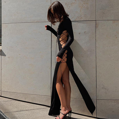 Kvinnors Lång Klänning Djup Klippning Högkvalitativa Tyger-3