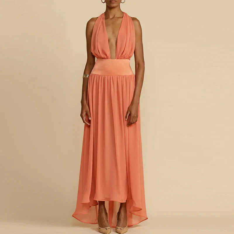 Maxiklänning Dam Djup Halsringning Mjuk Flödande Tyg-6
