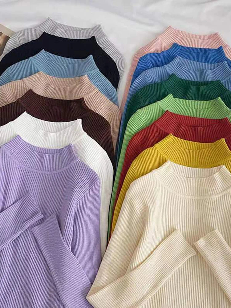 Kvinnor Turtleneck Tröja Ribbad Mjuk Stickmix-3