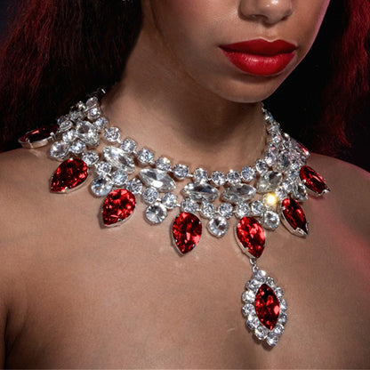 Dam Halsband Vattendroppe Koppar med Röd Strass Elegant Smycke-3