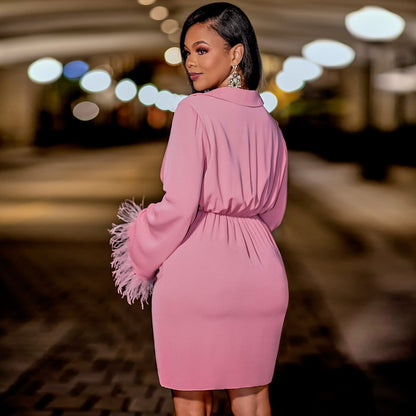 Dam Glittrig Klänning Miniklänning med Wickelstil och Långa Ärmar i Polyester-2