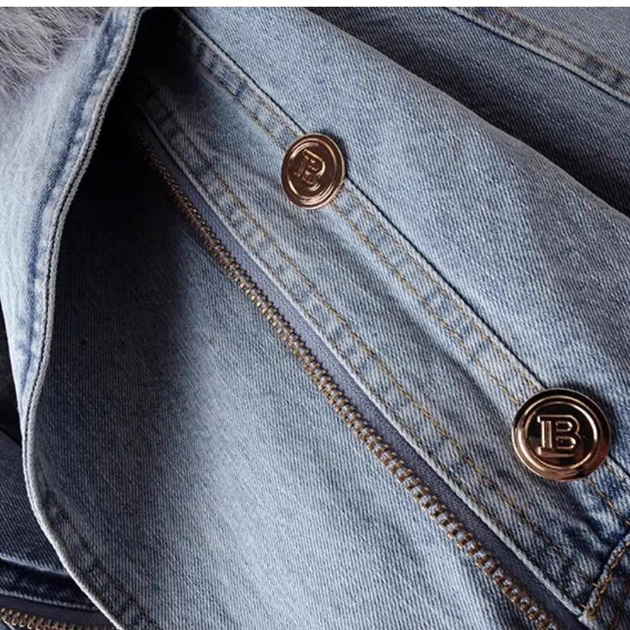 Lång Vinterjacka Dam i Denim med Avtagbar Päls – Varm och Trendig för Kalla Dagar 6