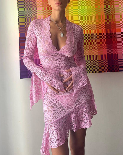 Dam Miniklänning Transparent Spandex med Långa Ärmar-6