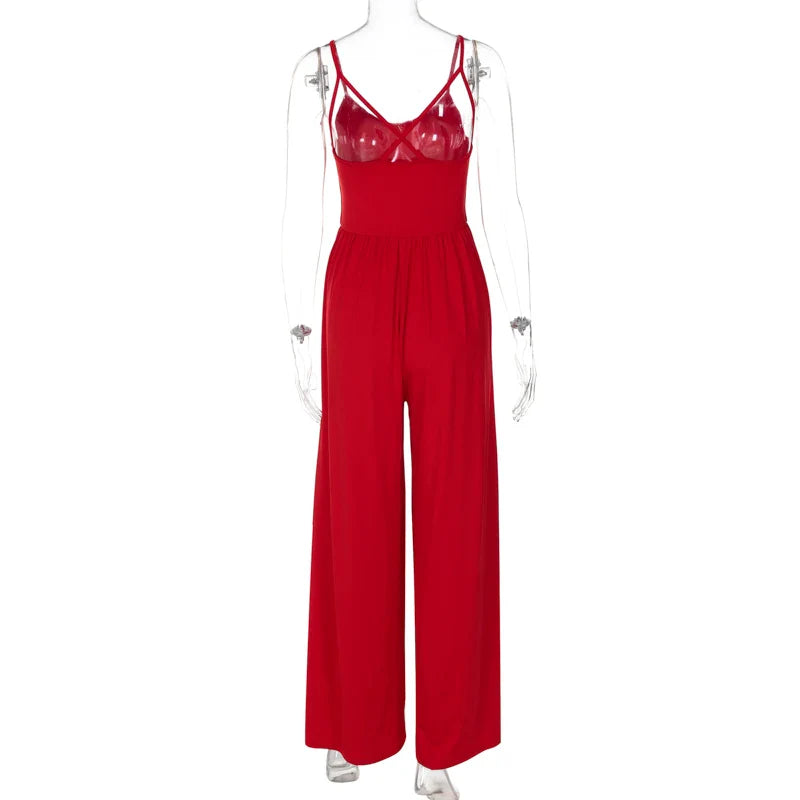 Dam Jumpsuit Avslappnad Polyester och Bomull Bred Byxdesign Komplett Längd-5