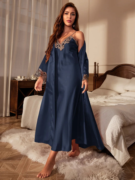 Dam Nattklänning Långärmad Polyester Ankellång Avslappnad-1