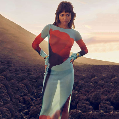 Maxiklänning Dam Justerbara Ärmar Polyester Elegant Ankel-längd-4