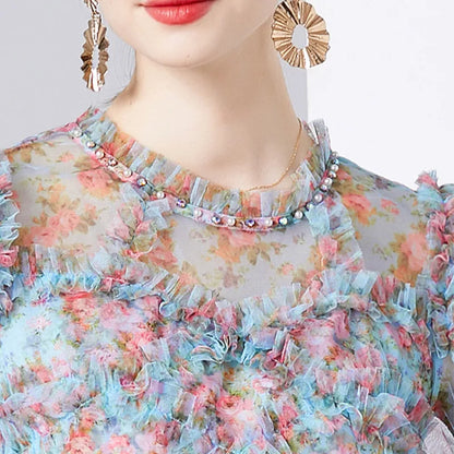 Kvinnors Midi Klänning A-Linjeformad Ruffles Bomull-5