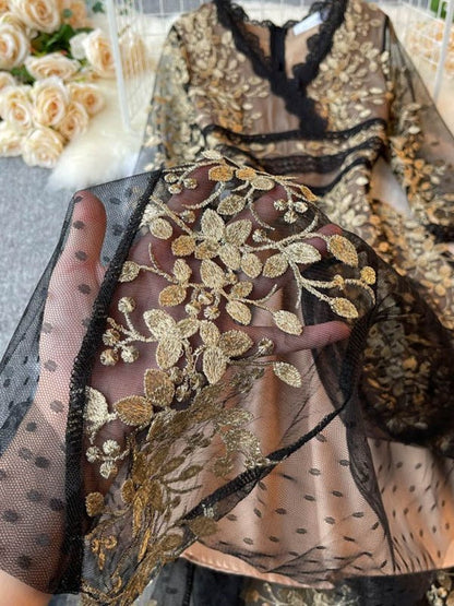 Dam Midiklänning Blommönster V-Ringning Polyester-2