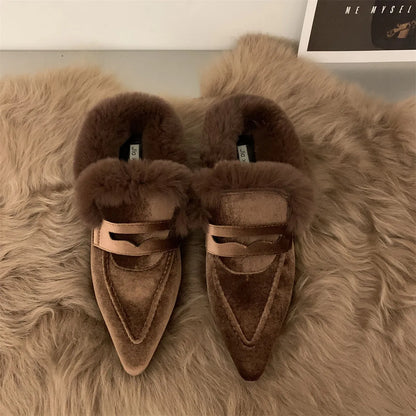 Dam Mules Flockmaterial Låg Häl Fyrkantig Gummisula-4