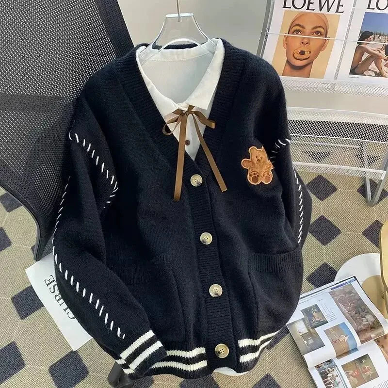 Variant image for Dam Cardigan Kontrastdetaljer Akryl Mörk Marin-11