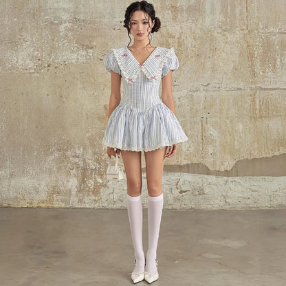 Dam Miniklänning A-linje Vikbar Krage Polyester Spandex 4