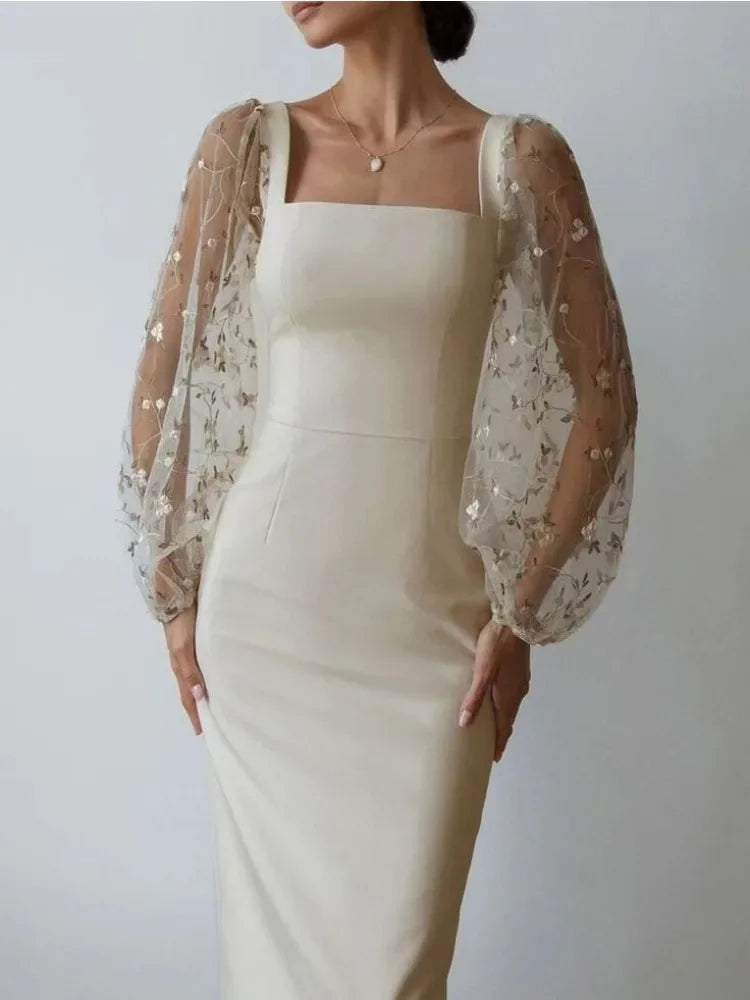 Kvinnors Festklänning Långärmad Asymmetrisk Satin Chiffong-2