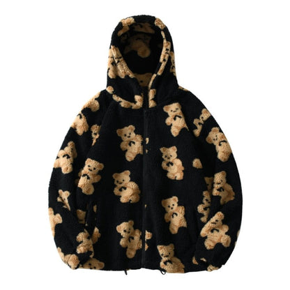 Unisex Hoodie Plysch Nallebjörn Design Mjuk Polyester 7