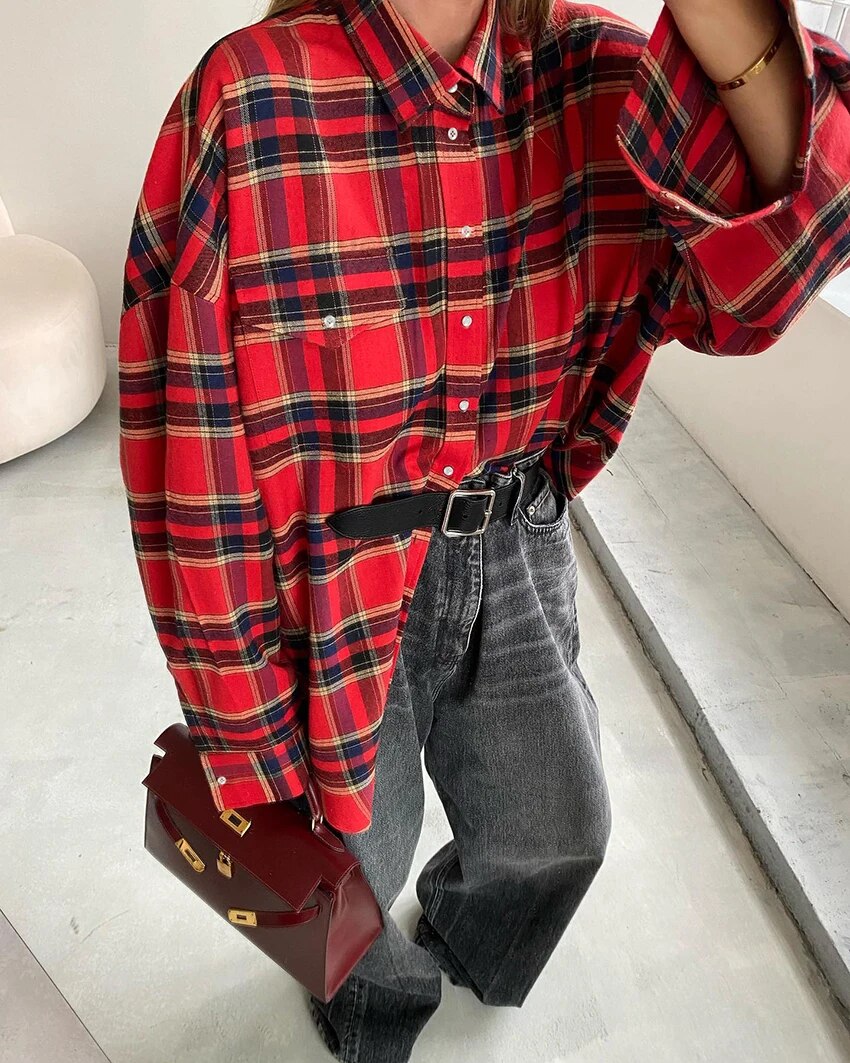 Polotröja Dam Överdimensionerad Långärmad 100% Bomull-4