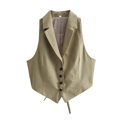 Variant image for Dam Väst Kort Monokrom Polyester med Vänd Krage-5