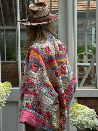 Damjacka Patchwork Design i Bomull och Polyester - Unik Jacka för Dam-2