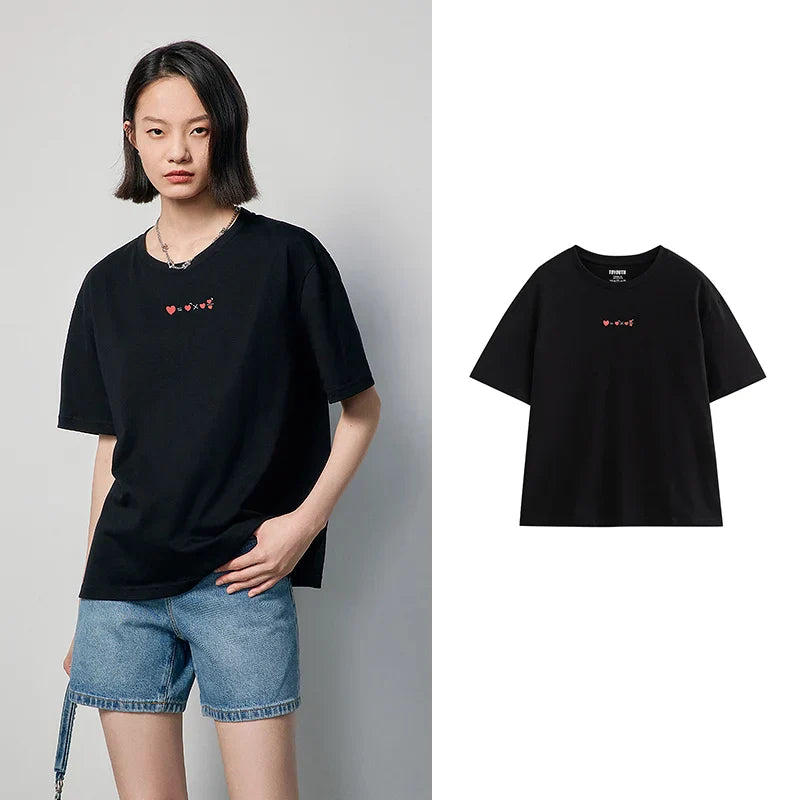 Dam T-shirt Broderi Av Mjuk Bomull-5