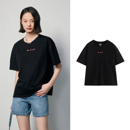 Dam T-shirt Broderi Av Mjuk Bomull-5