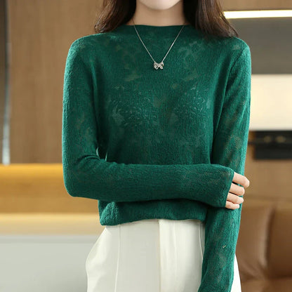 Variant image for Stickad Dam Tröja i Ull Tidlös Design Värmande Material-23