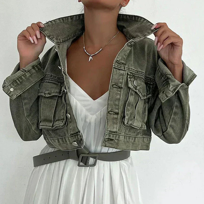 Dam Jeansjacka Oversize med Rymliga Fickor i Denim 1