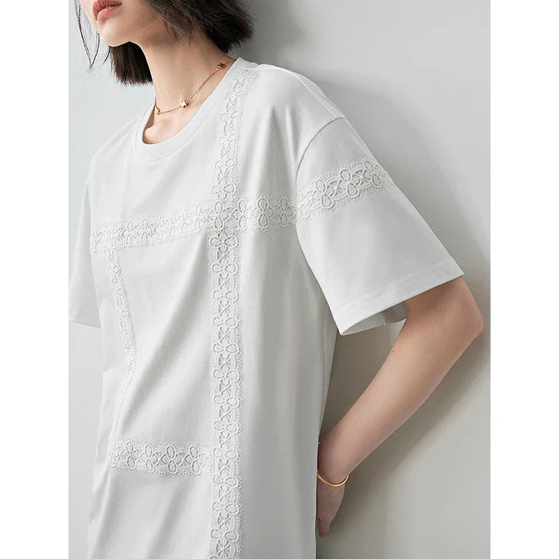 Dam T-shirt Avslappnad Bomull Med Broderi-2