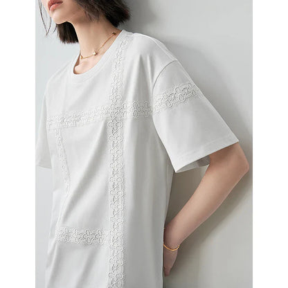 Dam T-shirt Avslappnad Bomull Med Broderi-2