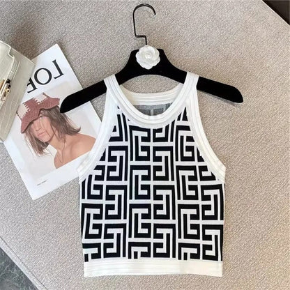 Dam Crop Top Ärmlös Geometrisk Polyester-4