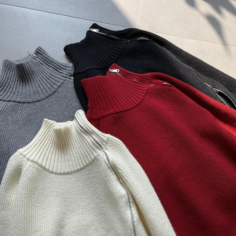 Dam Tröja Hög Hals Asymmetrisk Dragkedja Mjuk Bomull-3