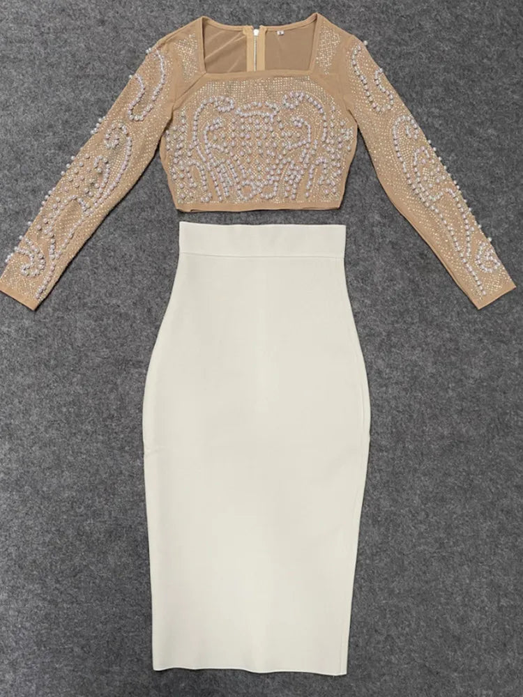 Variant image for Damklänning Monokrom Polyester Lång Med Pärlkrage-4