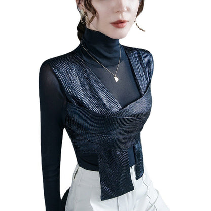 Dam Blus Halvgeometrisk Polyester Asymmetrisk Krage-4