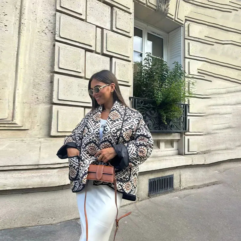 Överdimensionerad Dam Kappa i Högkvalitativt Tyg med Tryckt Design – Bekväm och Elegant för Höst och Vinter 11