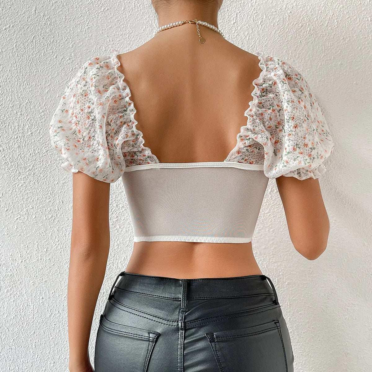 Dam Festtoppar Puffärmad Korsett Topp i Polyester-5
