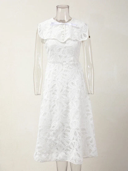 Kvinnors Midi Klänning O-Halsad Bomullspolyester-1