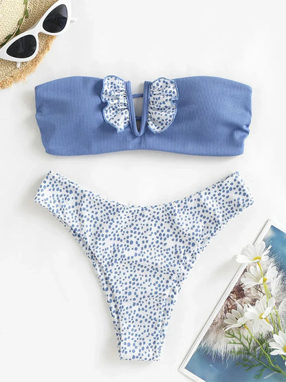 Dam Baddräkt Djurmotiv Bandeau Spandex Polyester-3