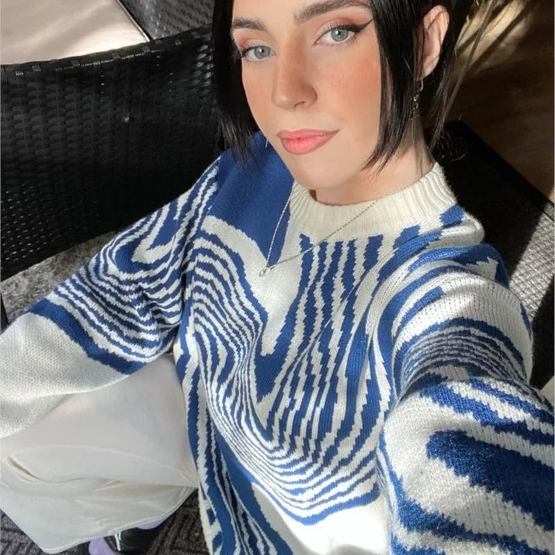 Unisex Stickad Tröja Vintage 100% Akryl Normal Passform-3