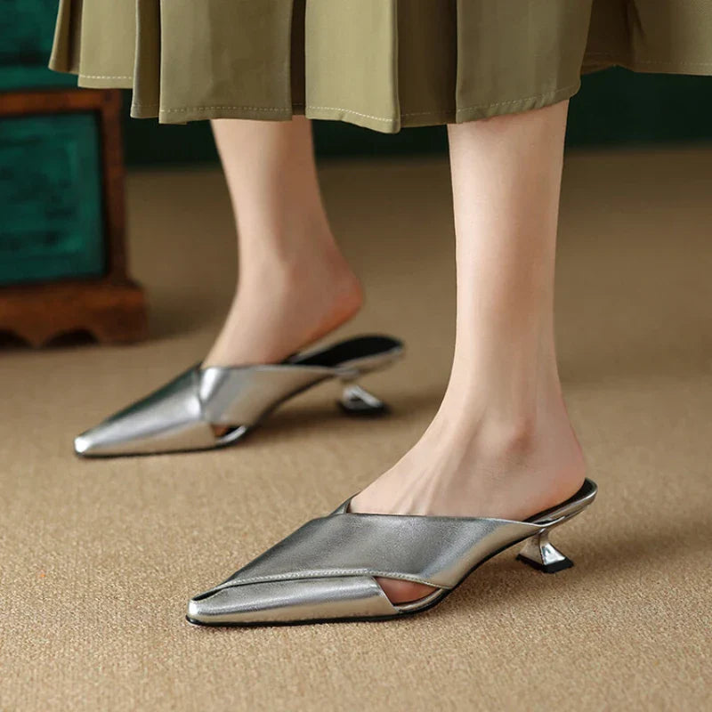 Variant image for Dam Mules Spetsig Design Medelhög Klack PU-material-6