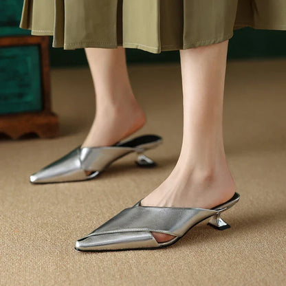 Variant image for Dam Mules Spetsig Design Medelhög Klack PU-material-6