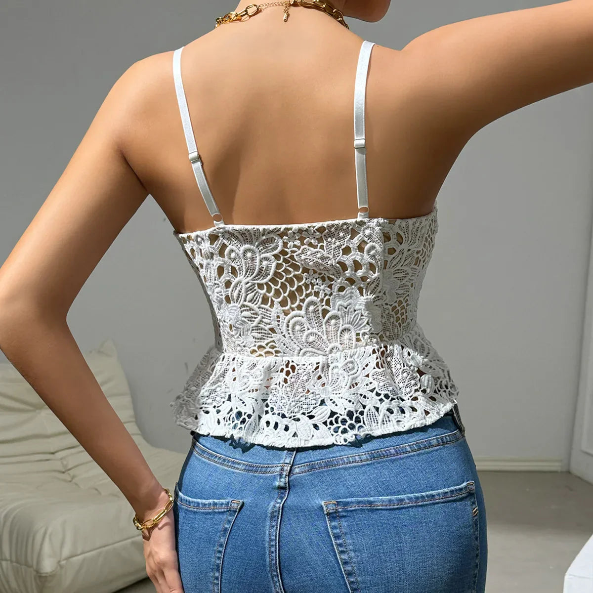 Dam Tank Top Bustier Spaghetti Polyester för Vardags och Fest-4