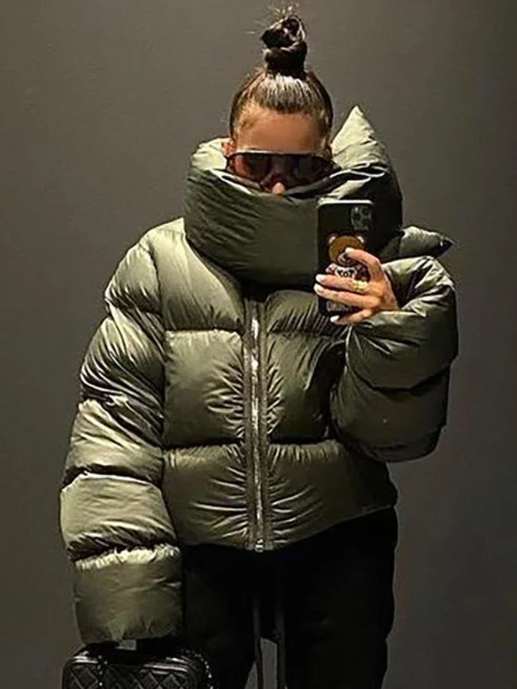 Dam Vinterjacka Överdimensionerad Turtleneck Mjuk Fleece-1