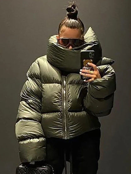 Dam Vinterjacka Överdimensionerad Turtleneck Mjuk Fleece-1