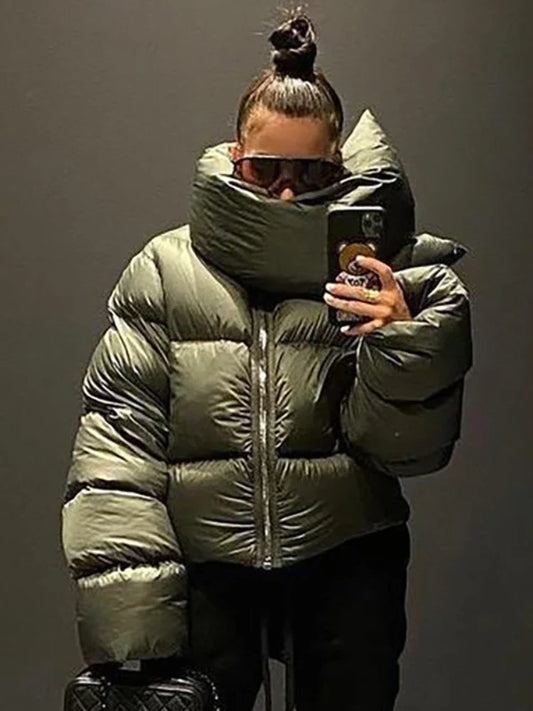 Dam Vinterjacka Överdimensionerad Turtleneck Mjuk Fleece-1