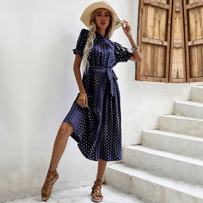 Dam Klänning Plisserad Prickmönster Polyester Elegans-5