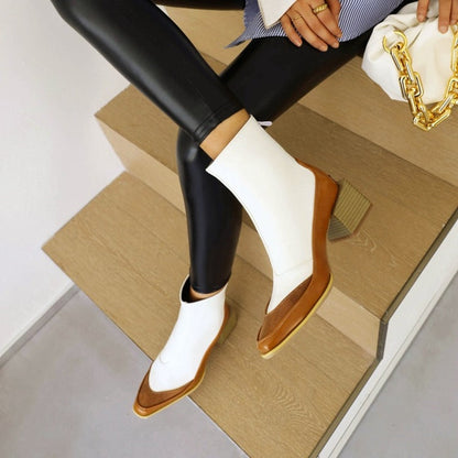 Trendig Stövlar Dam i PU med Fyrkantig Tå och Plattform – Ankellängd för Komfort och Stil 4