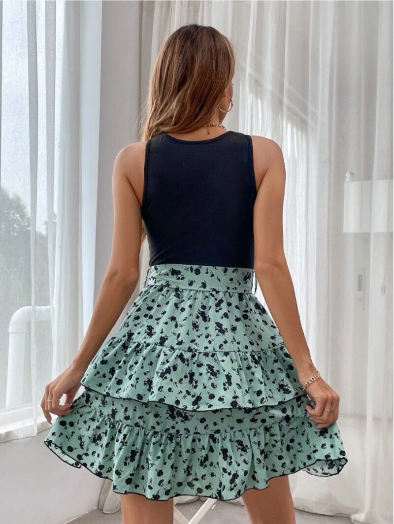 Kvinna Blommönstrad Kjol med Ruffles Polyester-4