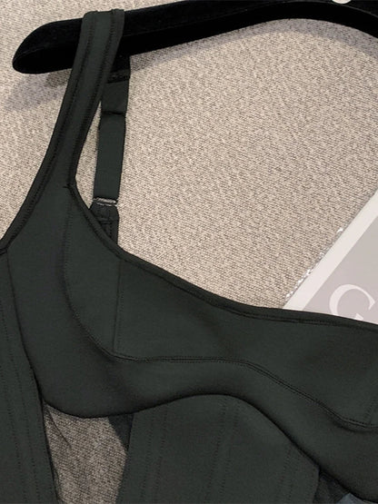 Dam Crop Top Enkel Design Polyester-4