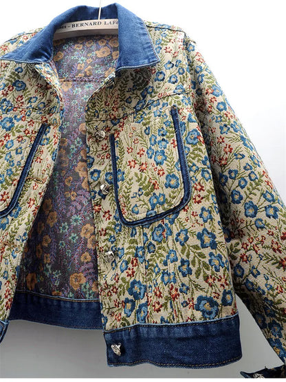 Dam Jeanjacka med Jacquardbroderi i 100% Bomull-3
