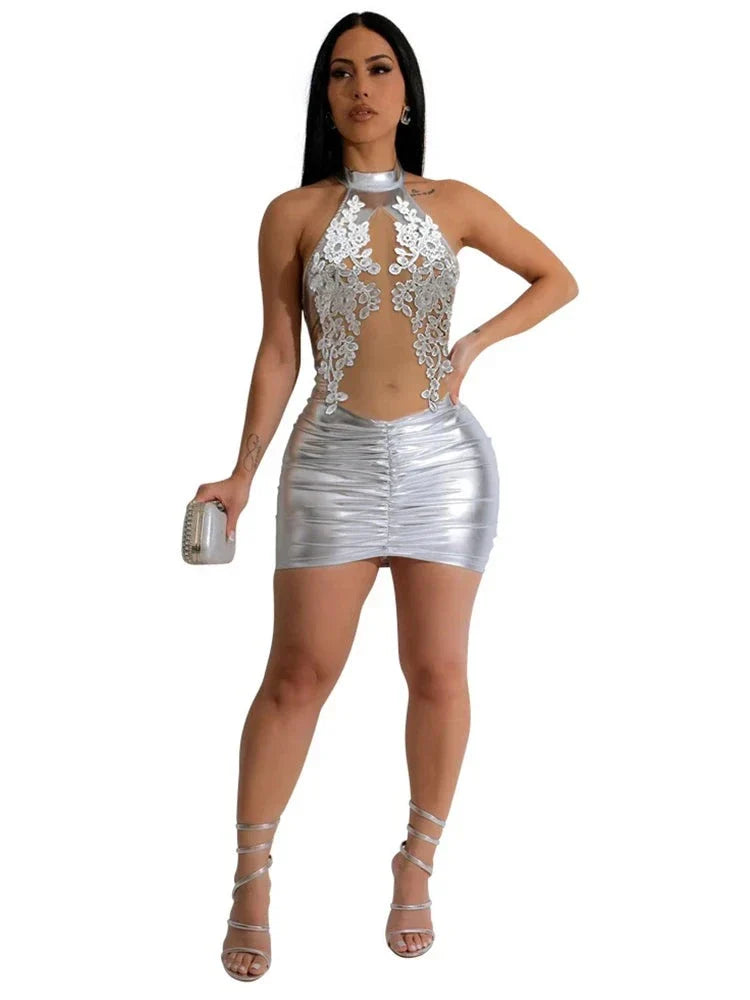 Variant image for Kvinna Miniklänning Patchwork Polyester Mesh-16