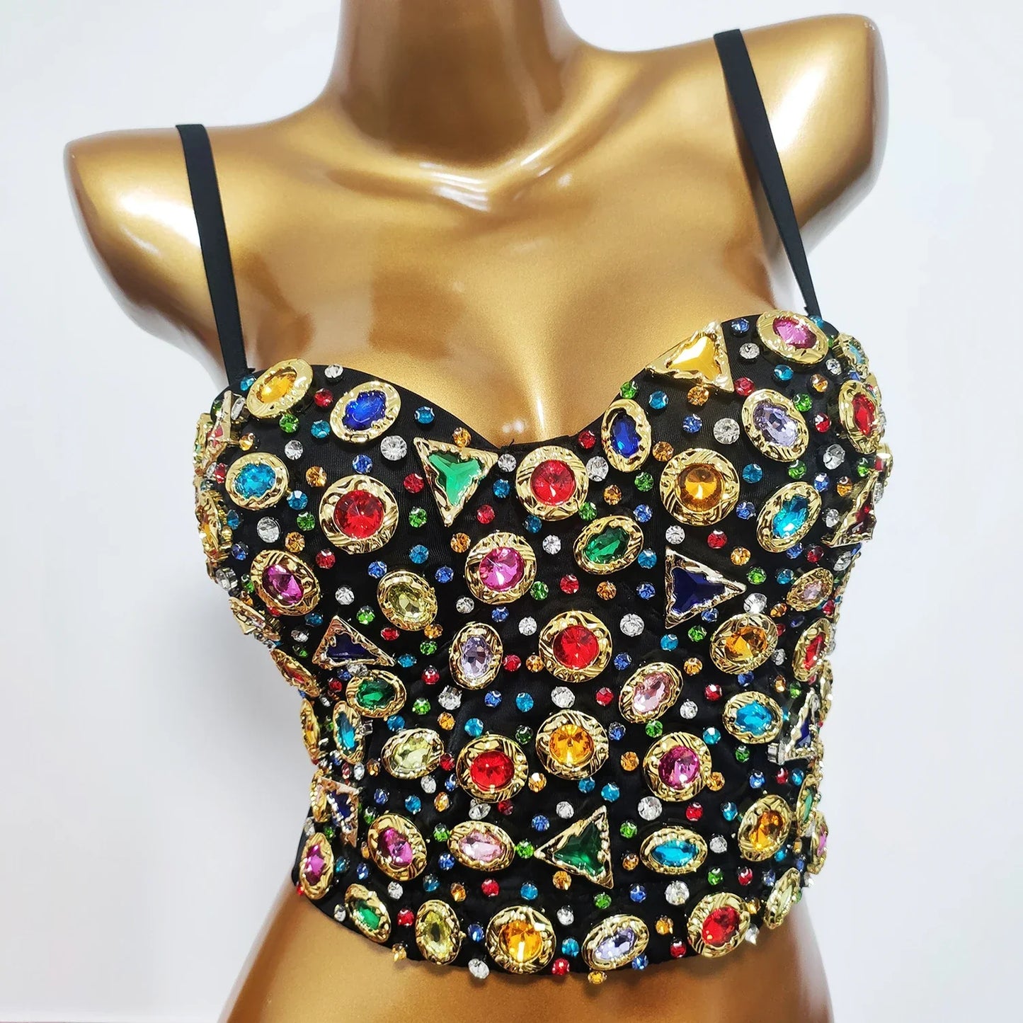 Dam Bustier med Geometriskt Mönster och Pärldekoration i Polyester och Spandex – Elegant och Bekväm för Fest och Vardag 2