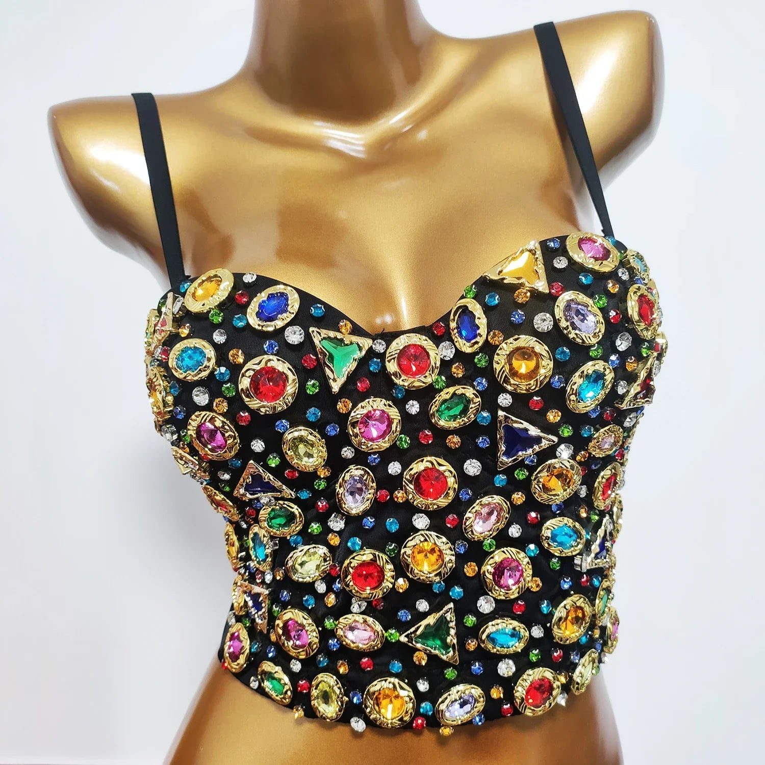 Dam Bustier med Geometriskt Mönster och Pärldekoration i Polyester och Spandex – Elegant och Bekväm för Fest och Vardag 2